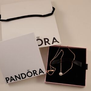 Pandora Rose Gold Necklace with Sparkling CZ Stone NIX